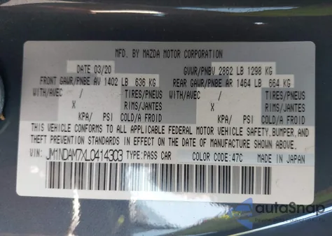 2020 Mazda Mx-5 Miata Rf Grand Touring z USA, uszkodzony, nr VIN JM1NDAM7XL0414303